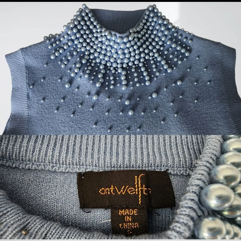 Blue Sleeveless Beaded Sweater NWT - Picture 3 of 3